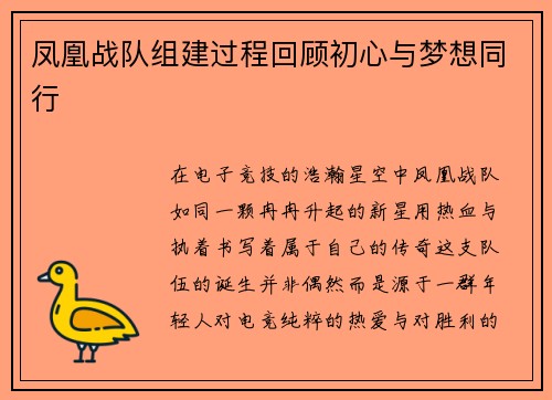 凤凰战队组建过程回顾初心与梦想同行