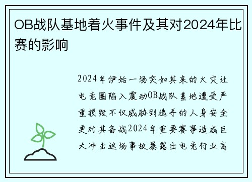 OB战队基地着火事件及其对2024年比赛的影响